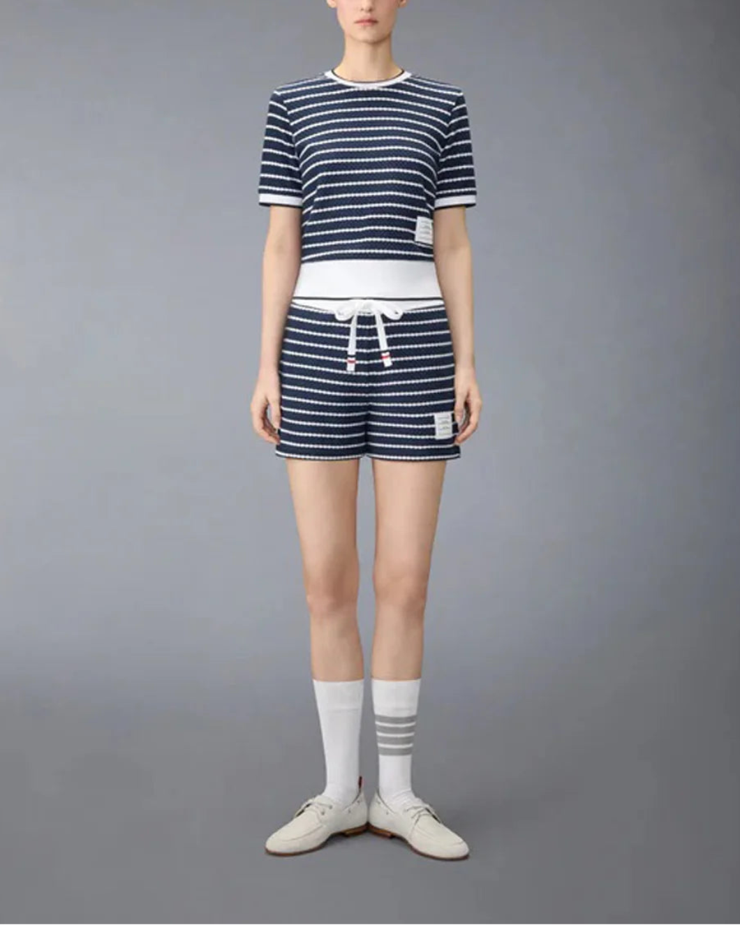 THOM BROWNE Rib short sleeve tee honey comb on figure front 1