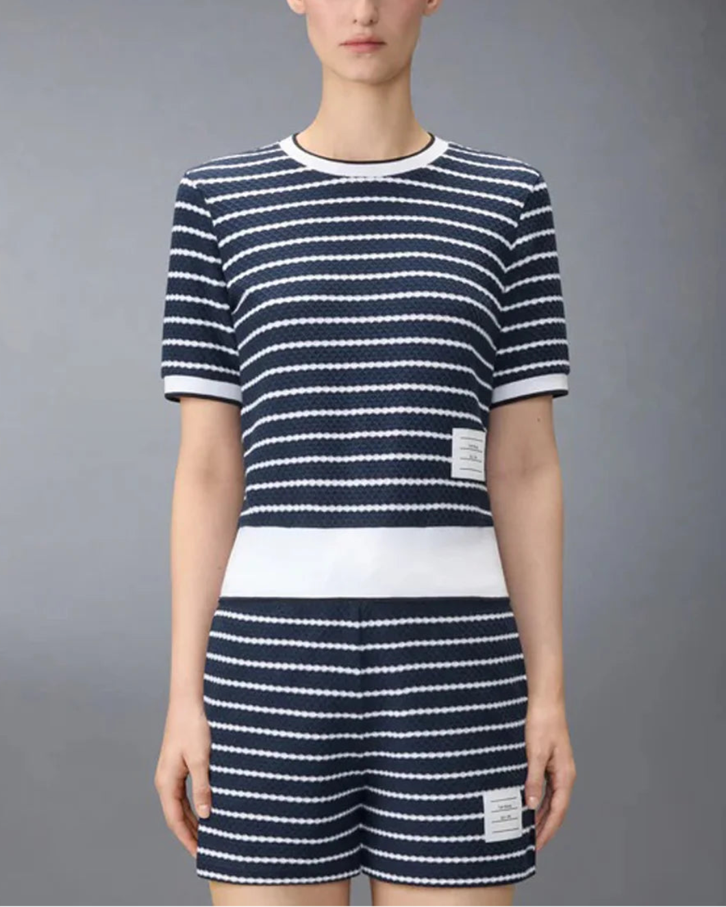 THOM BROWNE Rib short sleeve tee honey comb on figure front
