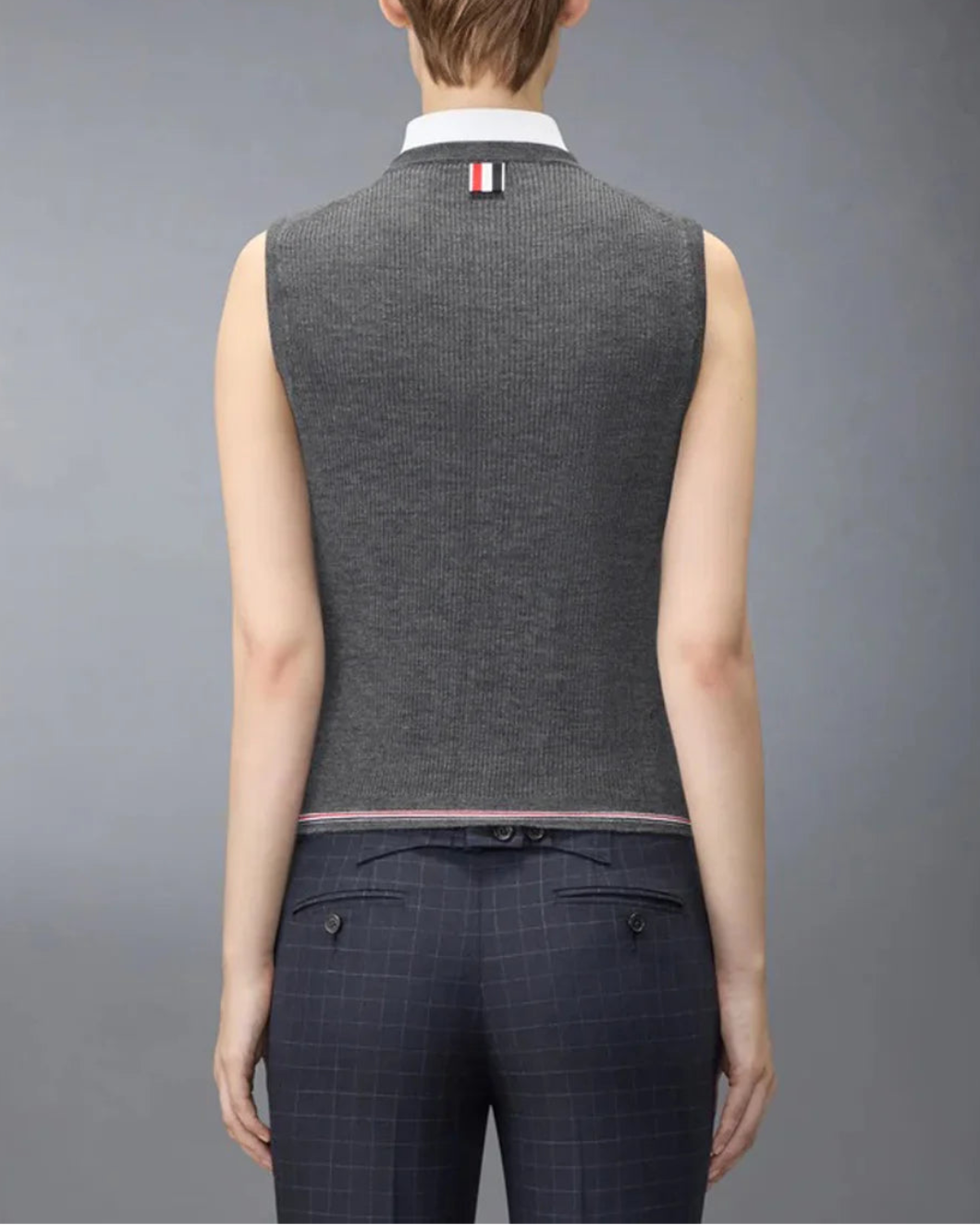 THOM BROWNE merino wool rib cardigan gray on figure back