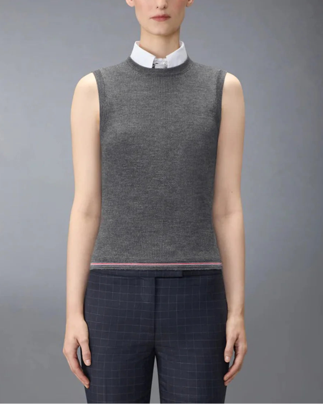 THOM BROWNE merino wool rib cardigan gray on figure front