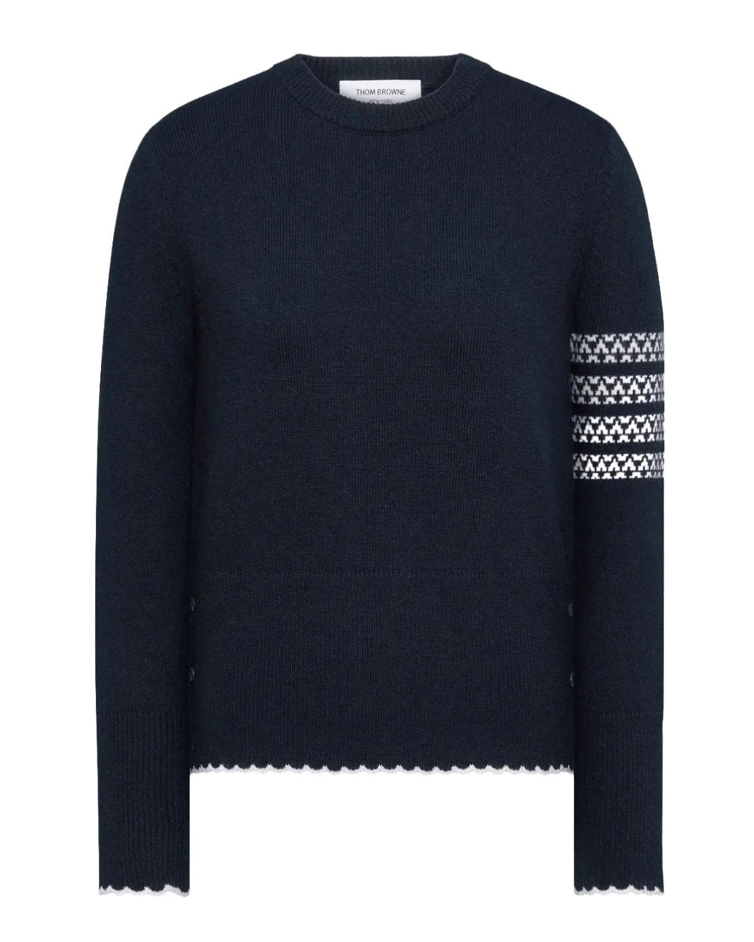 THOM BROWNE Merino Wool Holiday Hector Pullover Navy Isolated Front