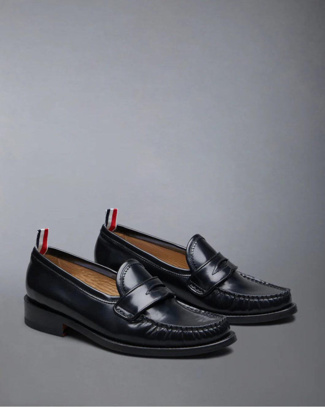 THOM BROWNE Spazzolato Pleated Varsity Loafer Black Isolated Side3