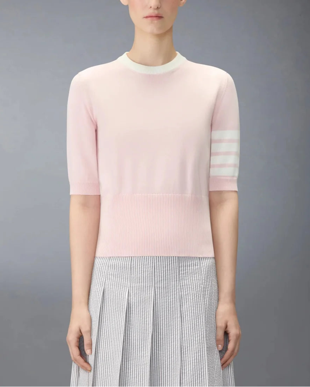 THOM BROWNE hector classic ss tee pink on figure front