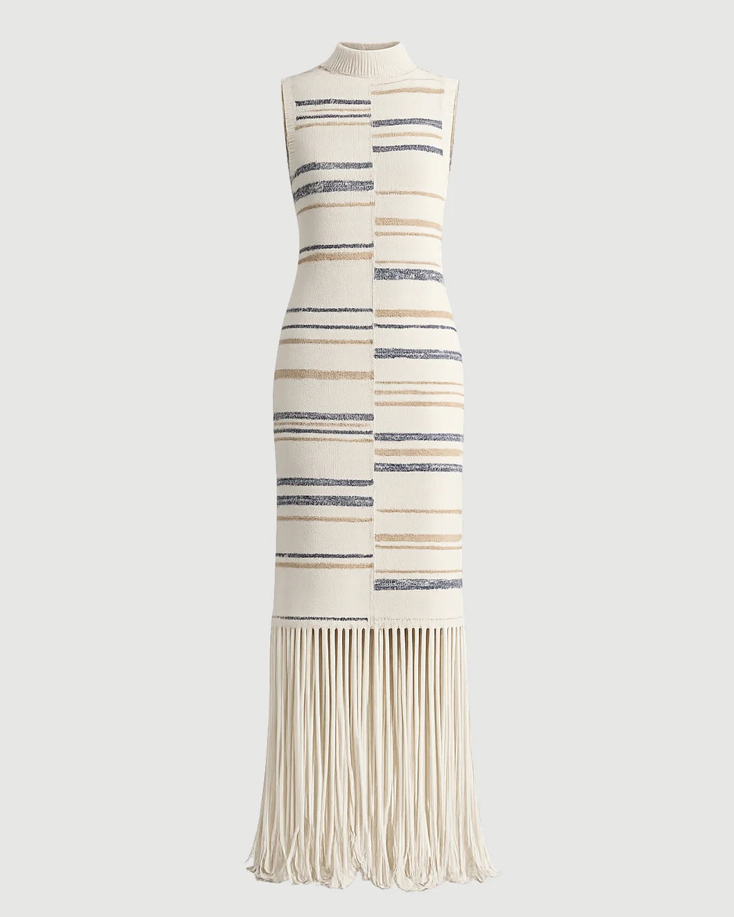 TWP Fringe Sleeveless Dress Ivory multi isolated