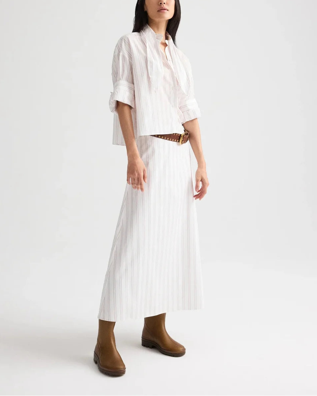 TWP the aline skirt white wine on figure side