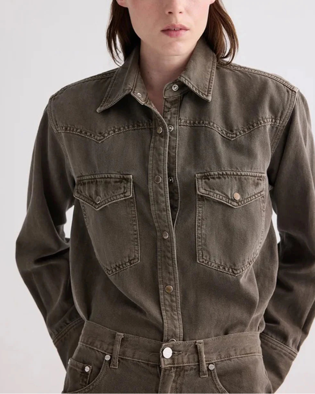 TWP Yellowstone Shirt on figure front 3