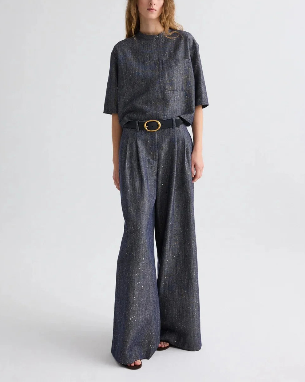 TWP avery pant medium indigo on figure front