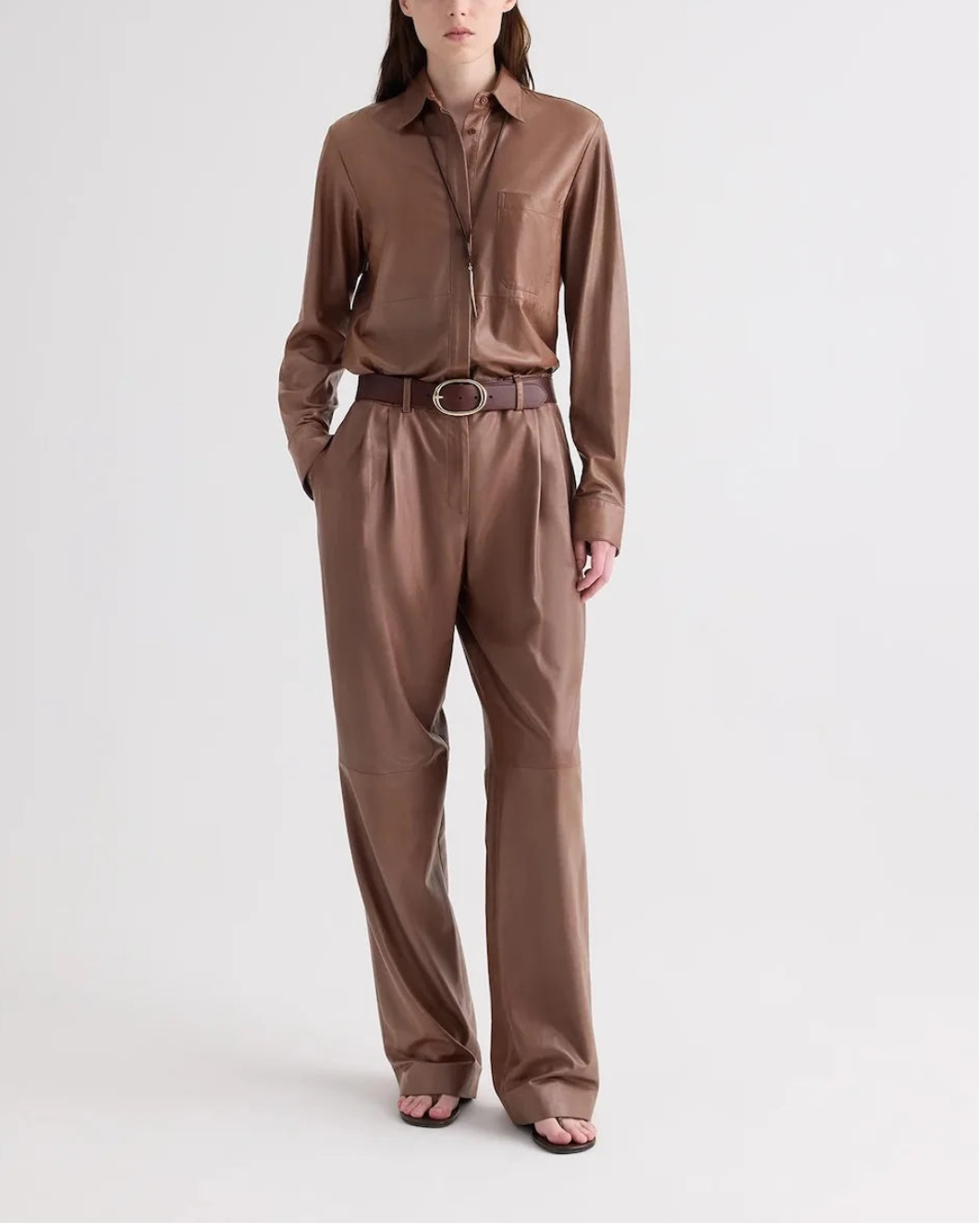 TWP cowboy update leather shirt brown on figure front