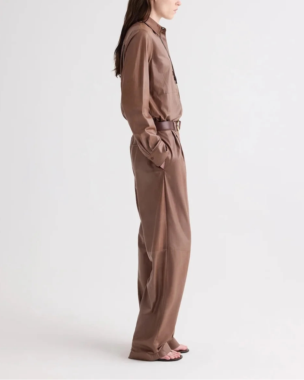 TWP cowboy update leather shirt brown on figure side