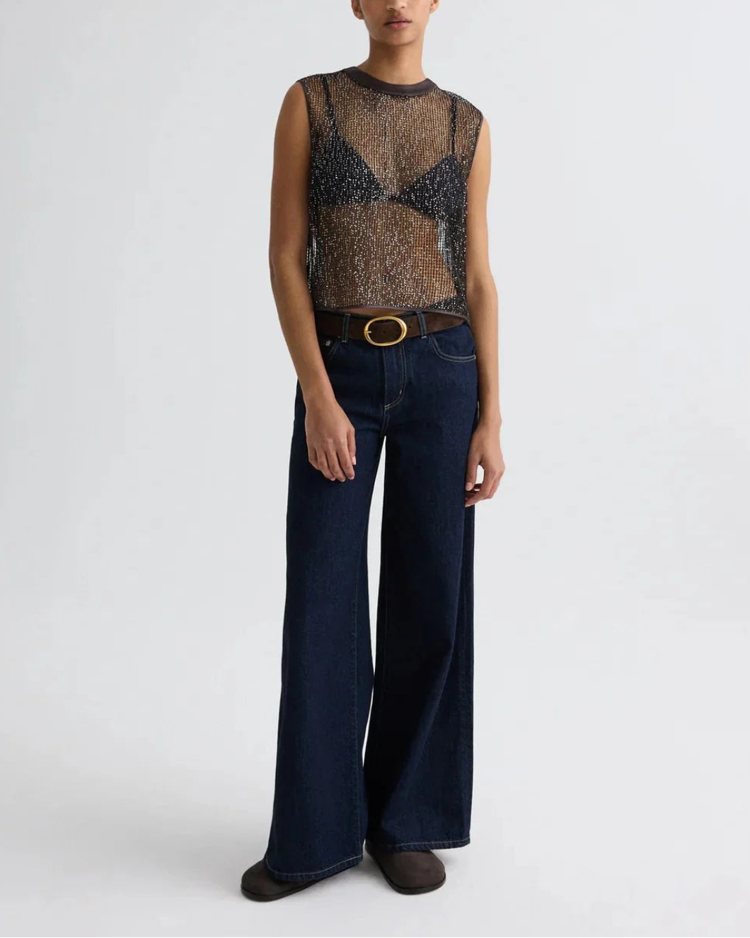 TWP short muscle tank sequin brown on figure front