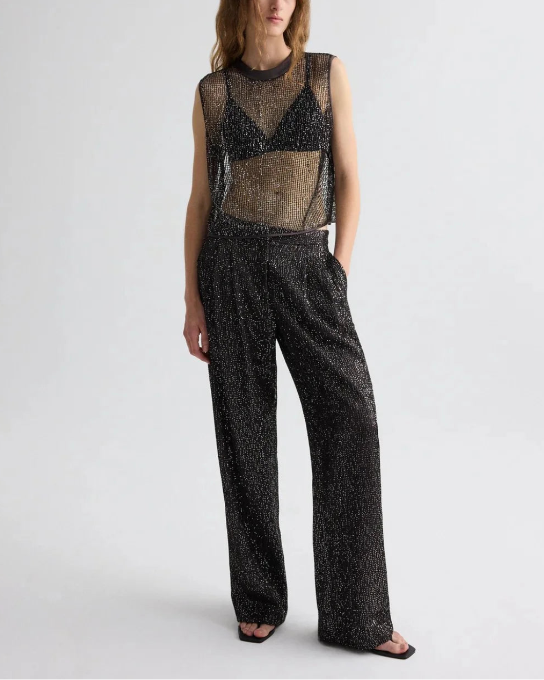 TWP short muscle tank sequin brown on figure front