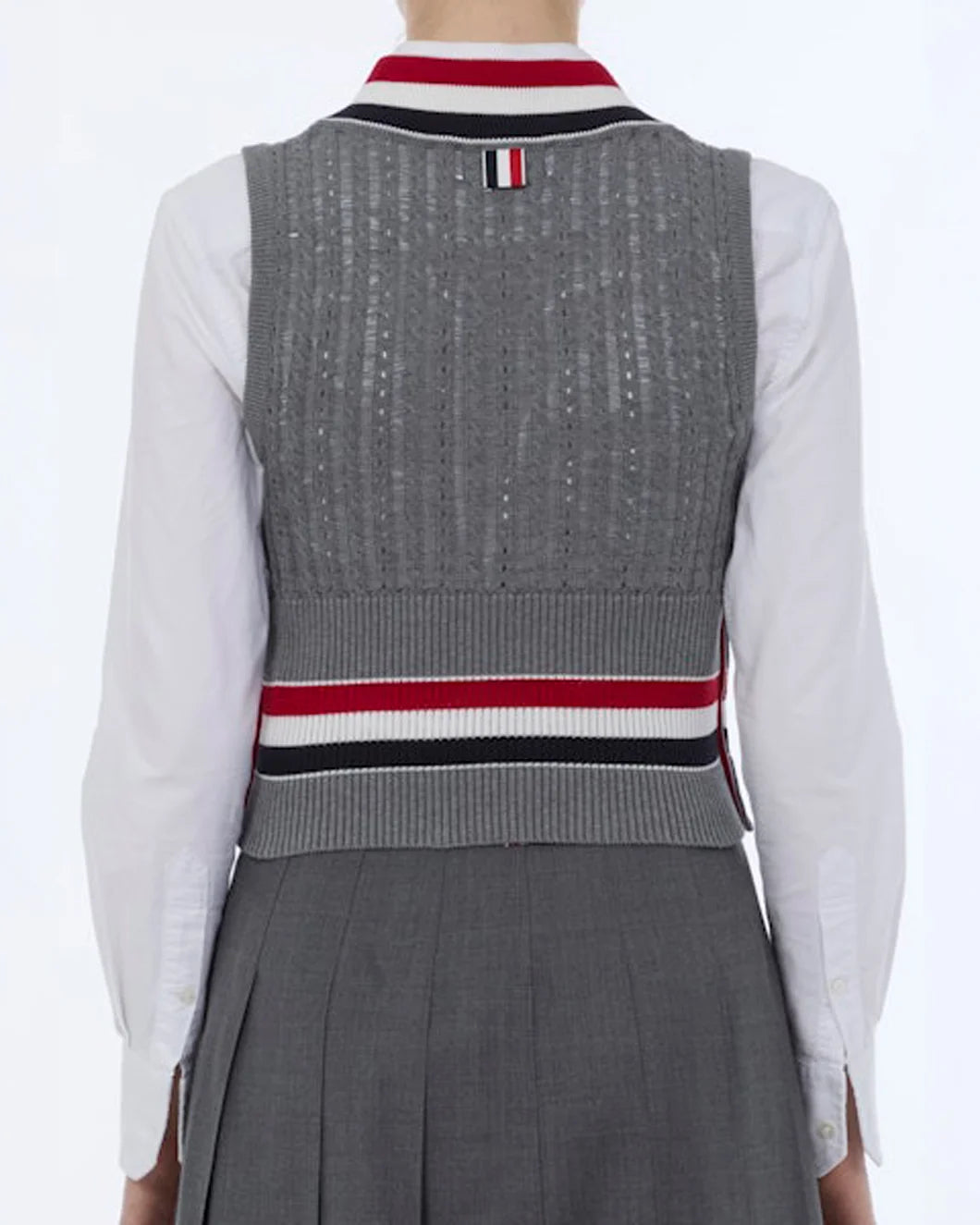 Thom Browne Baby Ladder Cable V-Neck Vest on figure back
