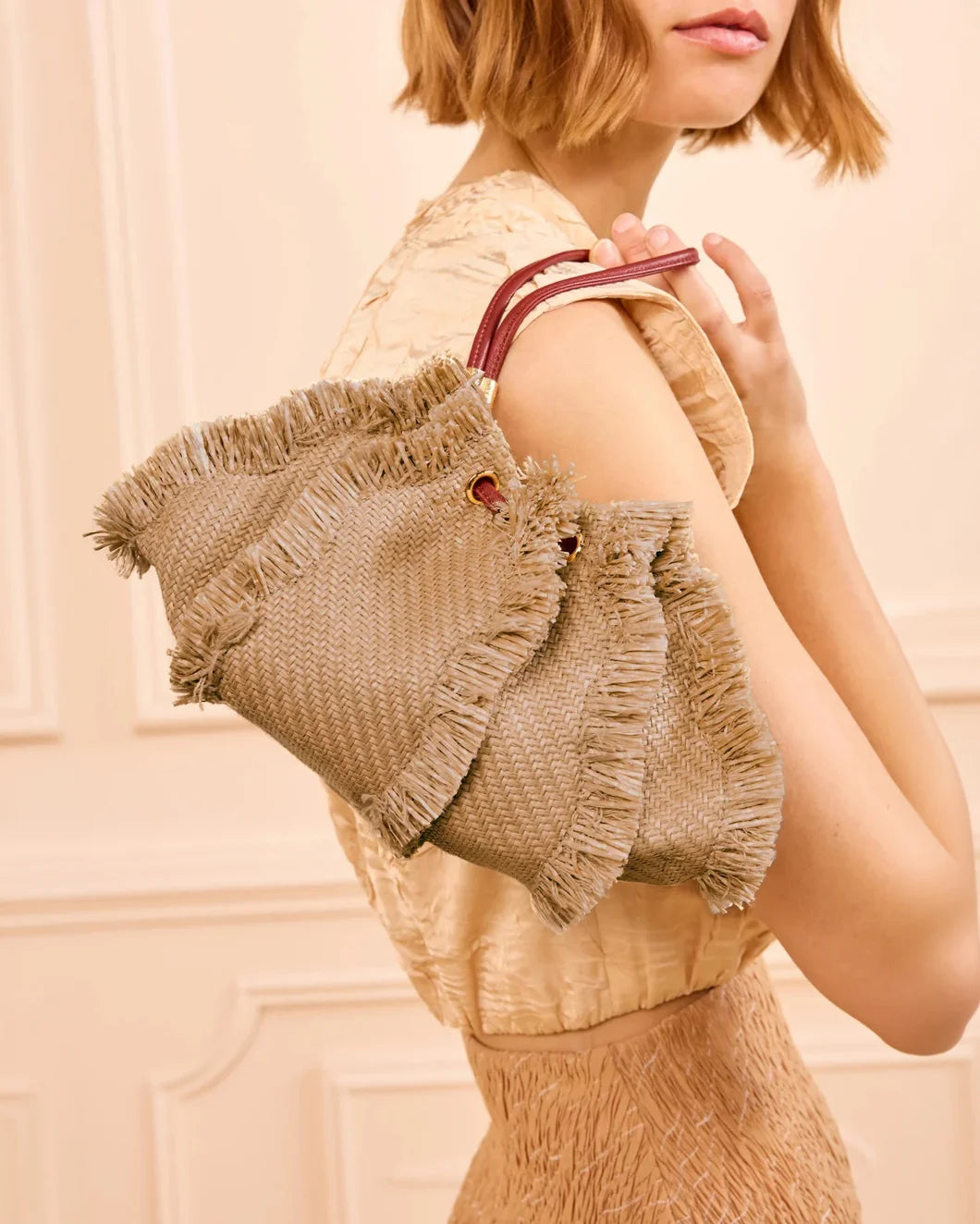 ULLA JOHNSON Adria small crossbody natural on figure side