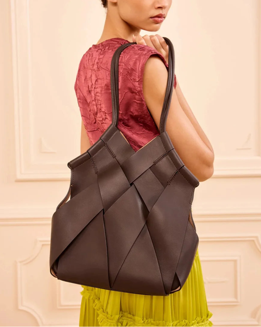 ULLA JOHNSON Charlotte Shoulder Bag Wenge on figure front