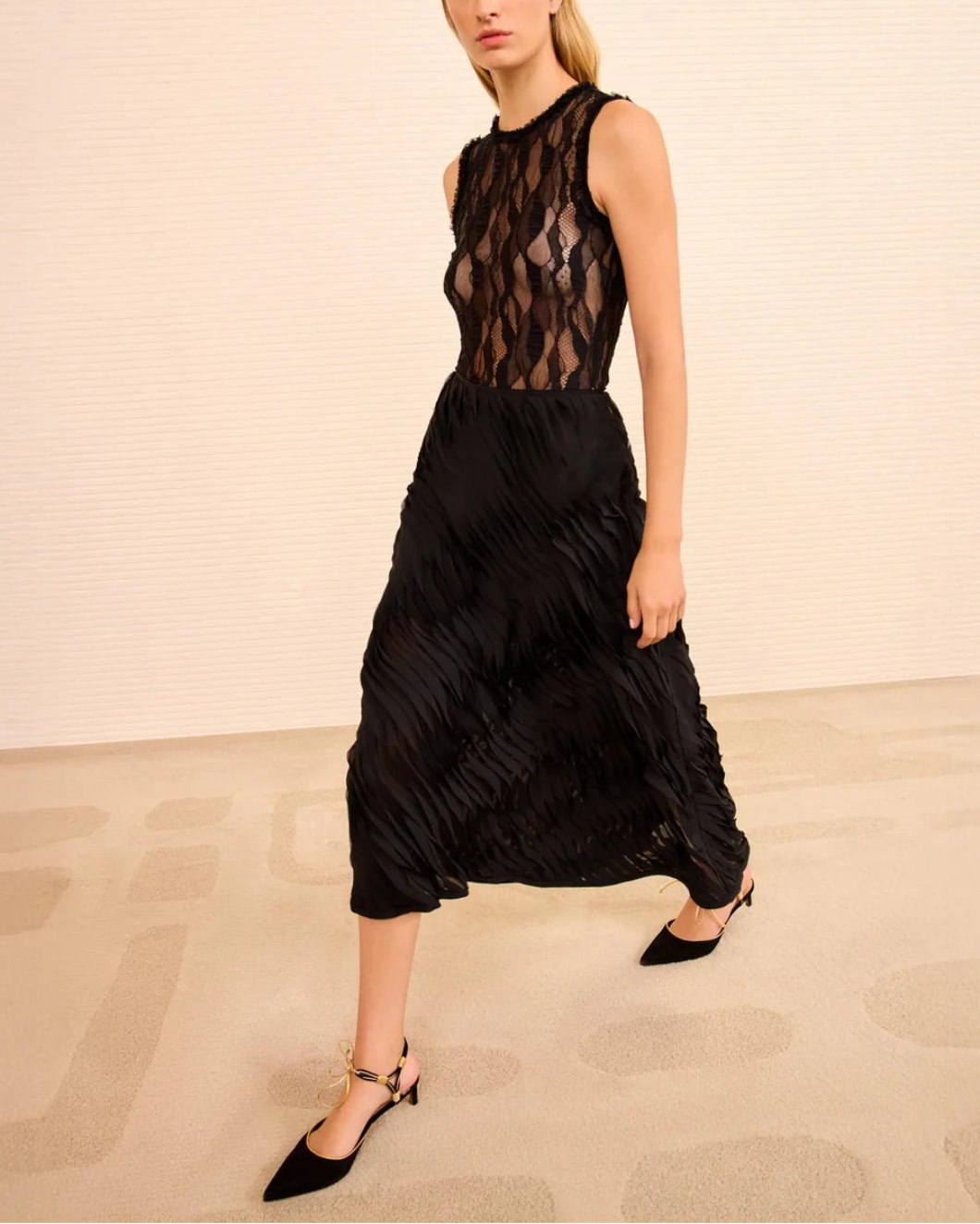 ULLA JOHNSON amiko midi skirt black on figure side