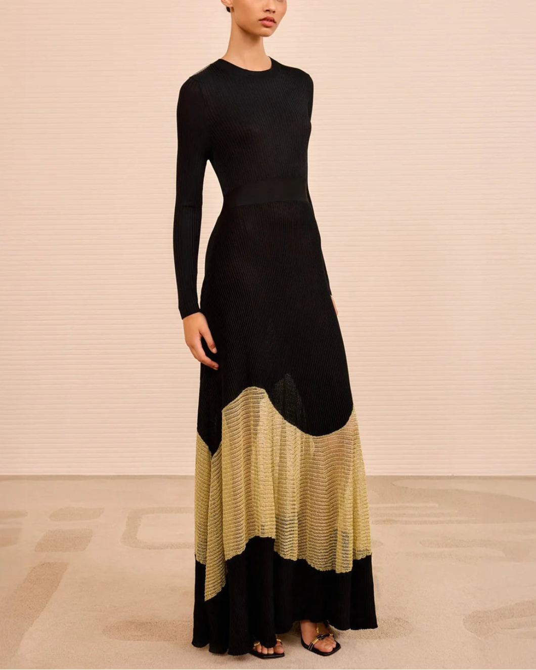 ULLA JOHNSON roanne dress lurex gold noir on figure front