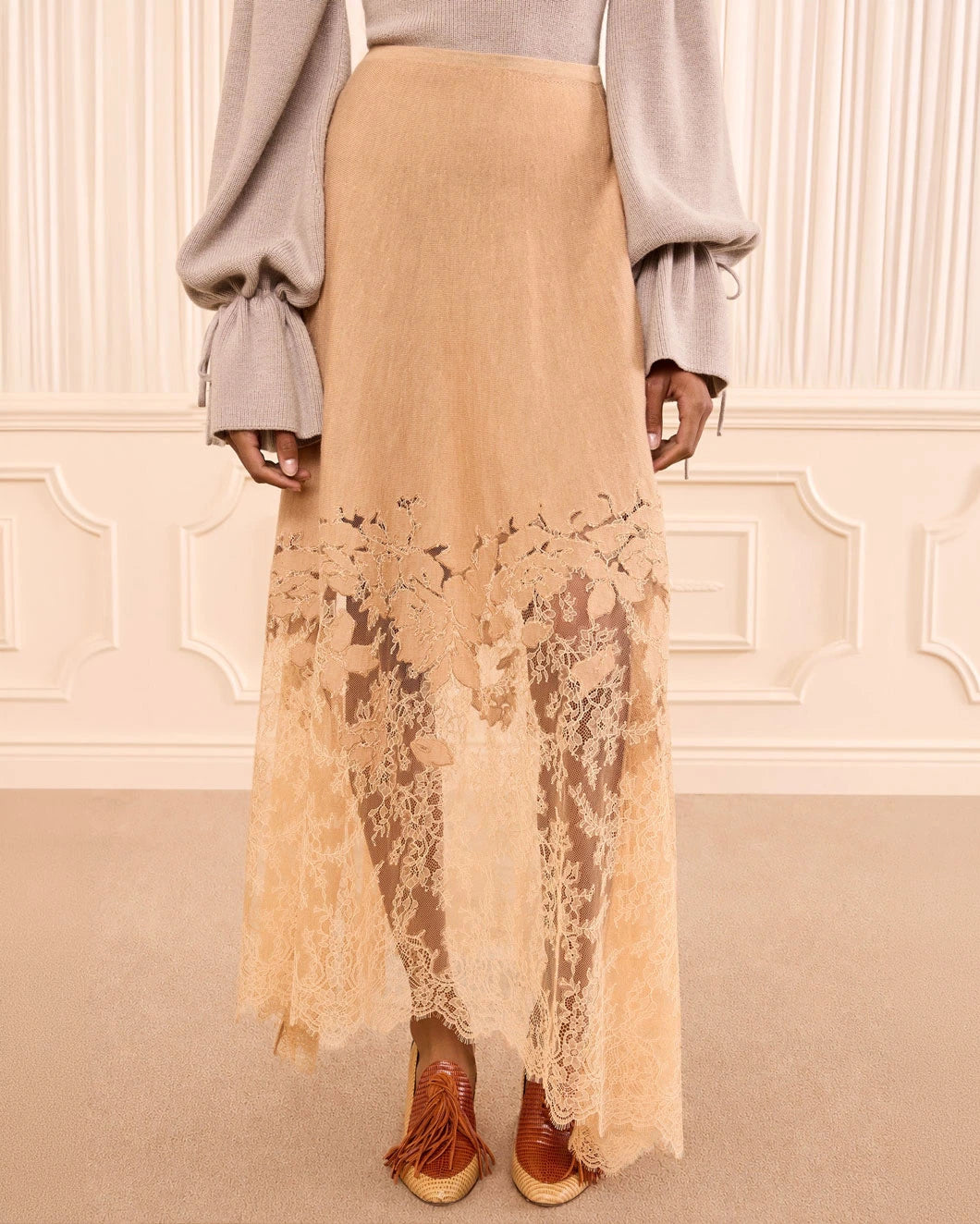 ULLA JOHNSON Josina Lace Midi Skirt on figure front 1