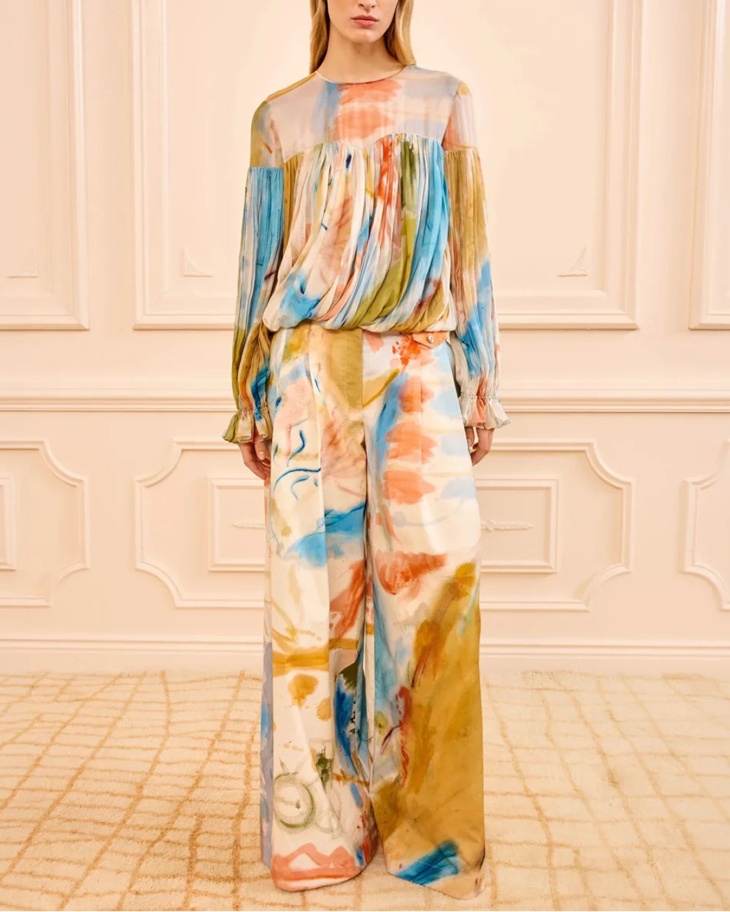 Ulla Johnson Pearl LS Silk Blouse Wedre Western Dream on figure front