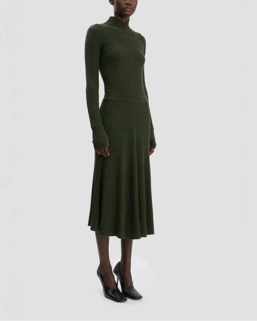 VICTORIA BECKHAM RIbbed Knit midi Oregano on figure side