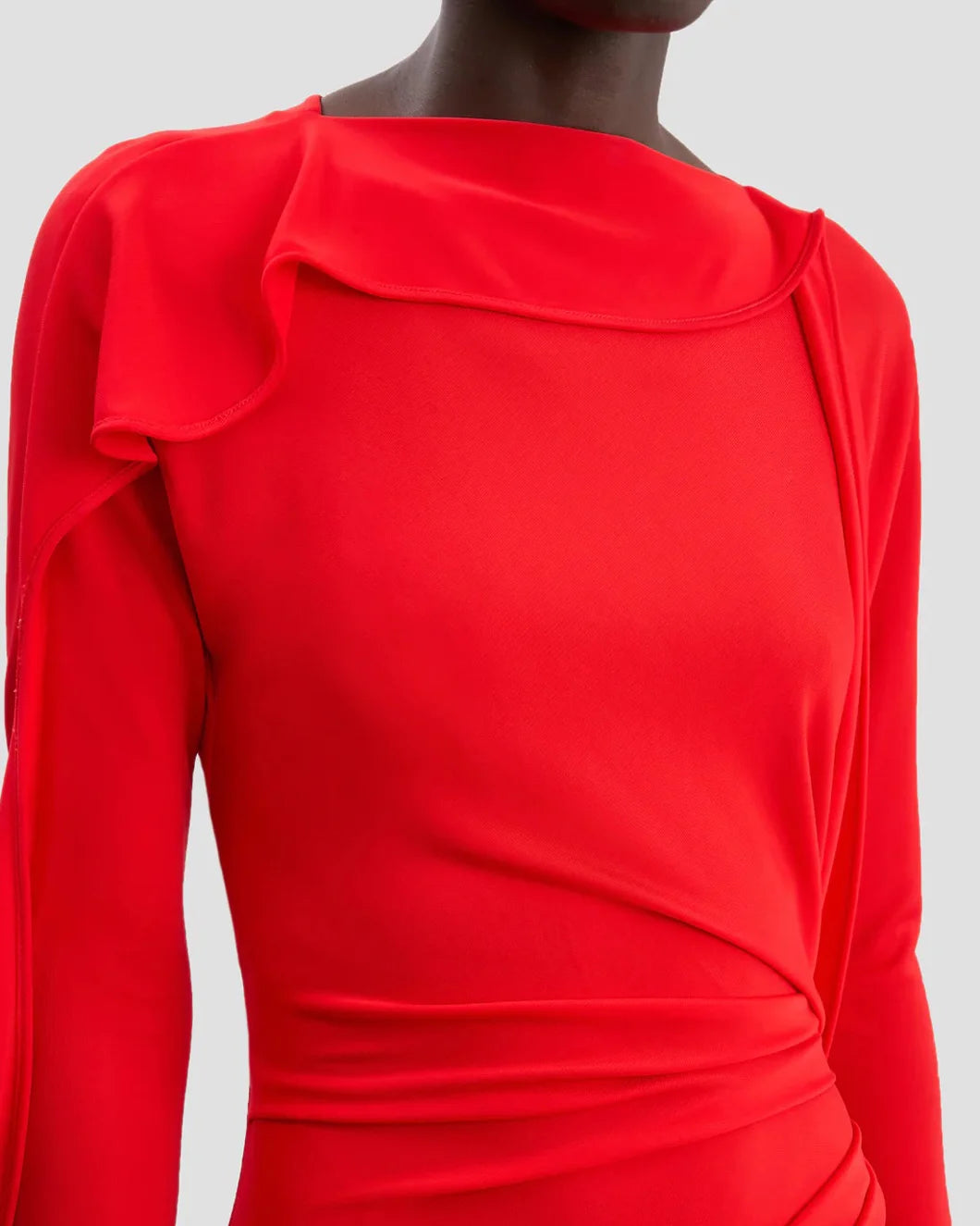 VICTORIA BECKHAM draped jersey gown cayenne on figure front detail