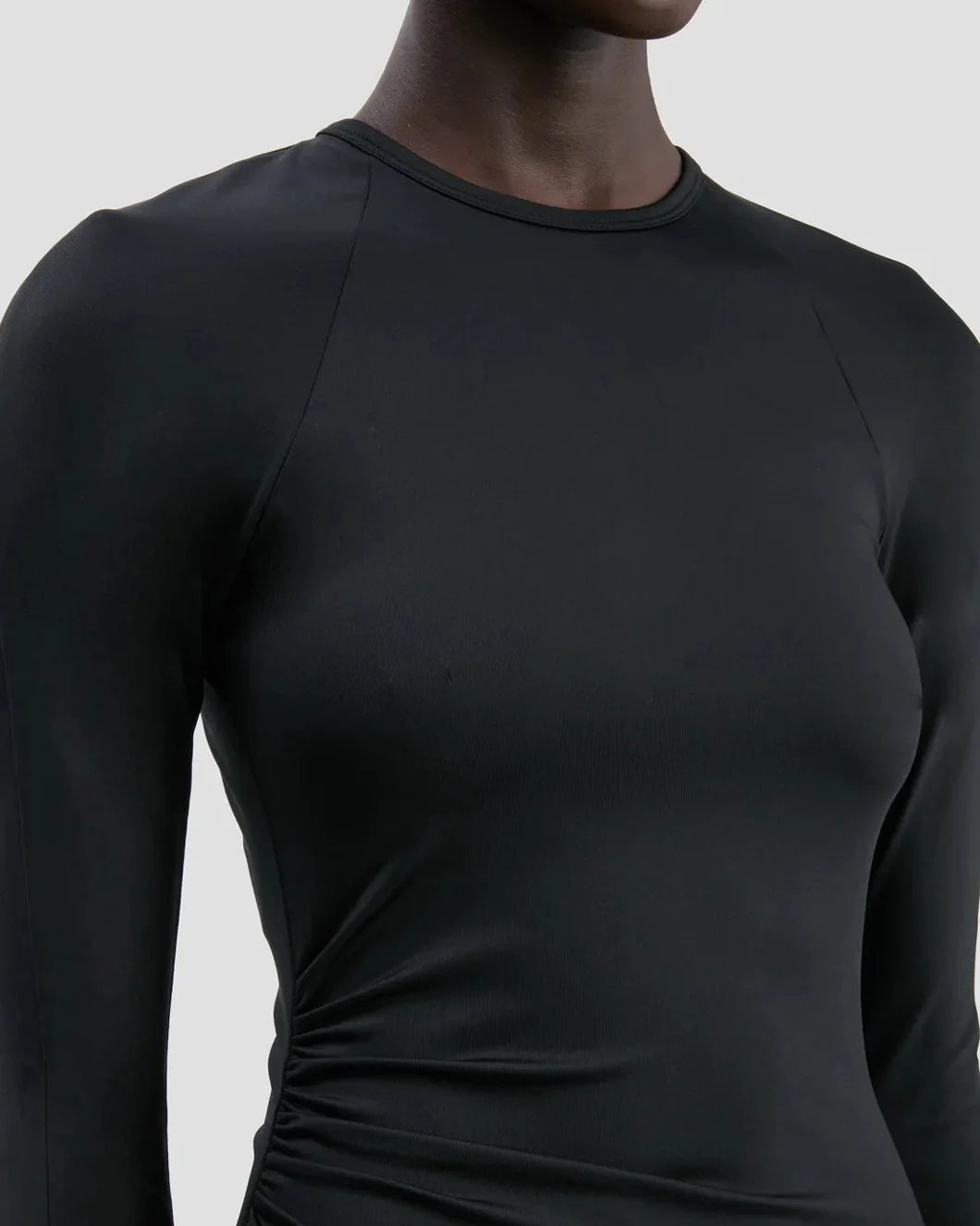 VICTORIA BECKHAM long sleeve midi dress black on figure front detail