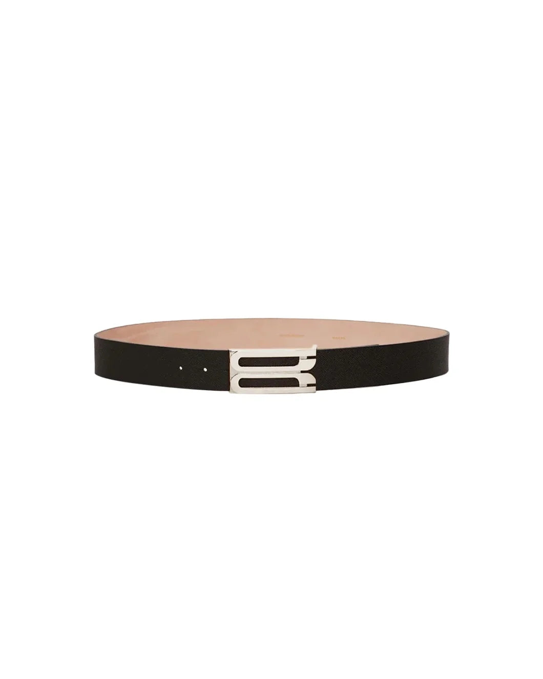 VICTORIA BECKHAM silver buckle jumbo dorian belt black grained leather front isolated