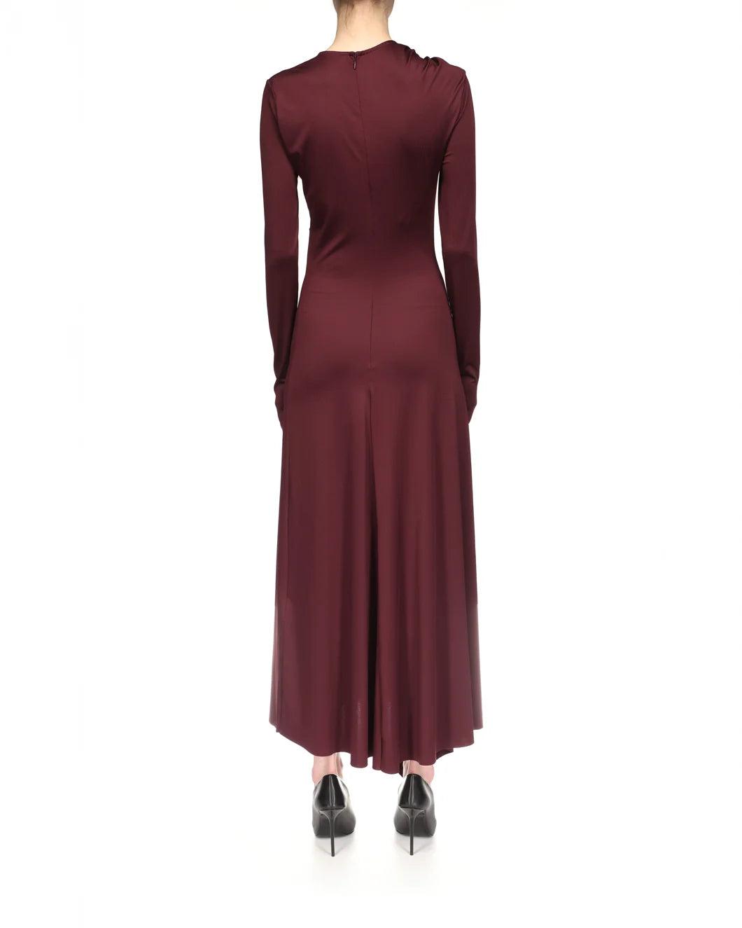 VICTORIA BECKHAM twist armhole detail midi dress merlot on figure back