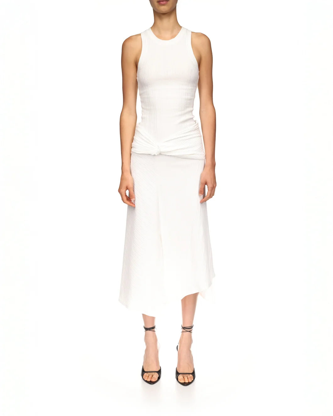 VICTORIA BECKHAM twist detail midi skirt white on figure front
