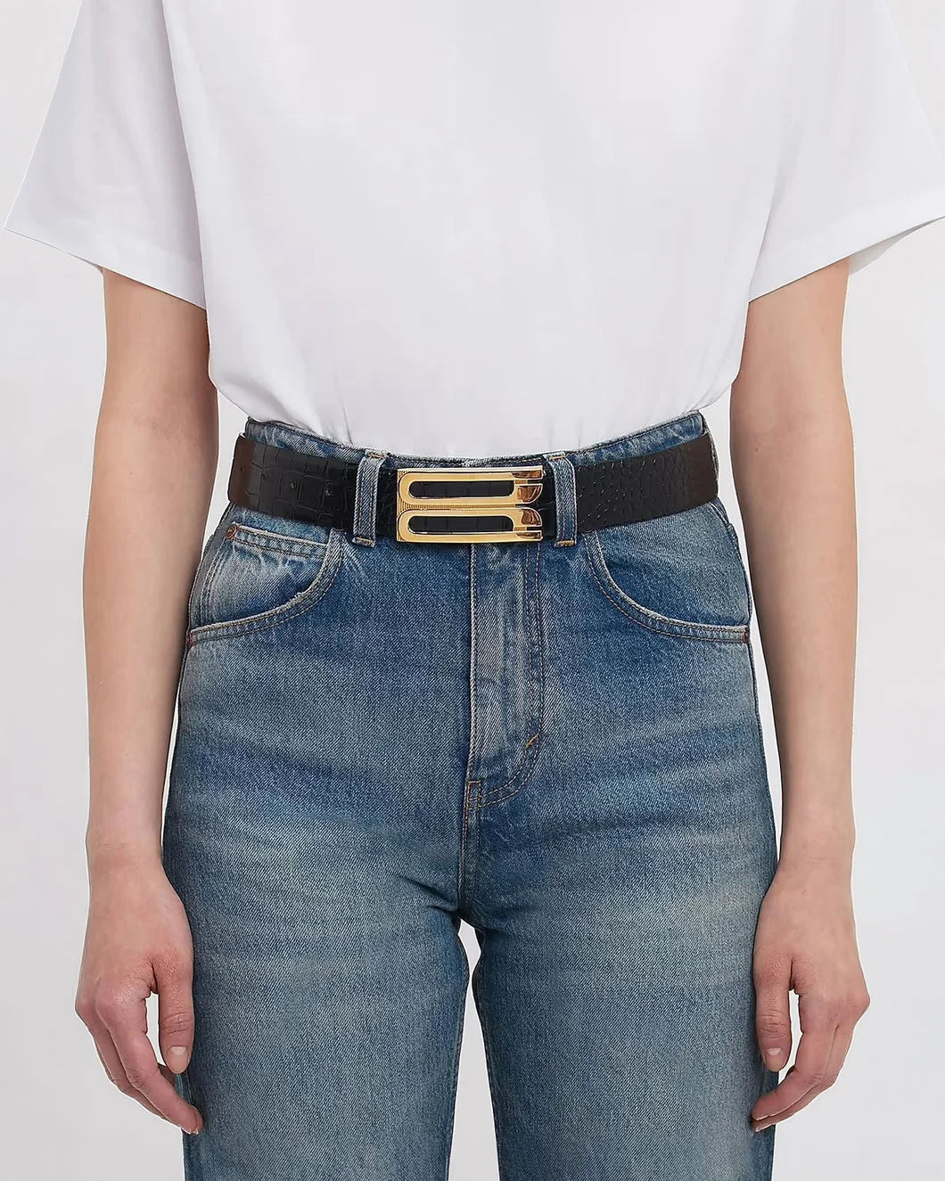 VICTORIA BECKHAM Dorian Jumbo Frame Belt black Croc on figure front
