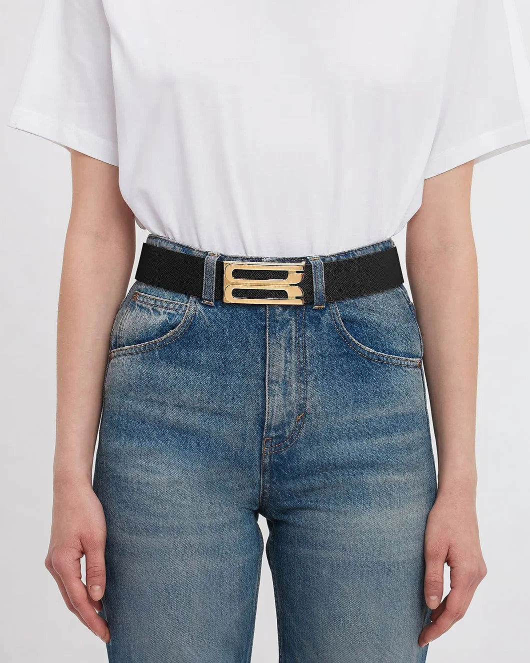 VICTORIA BECKHAM Dorian Jumbo Frame Belt black on figure front