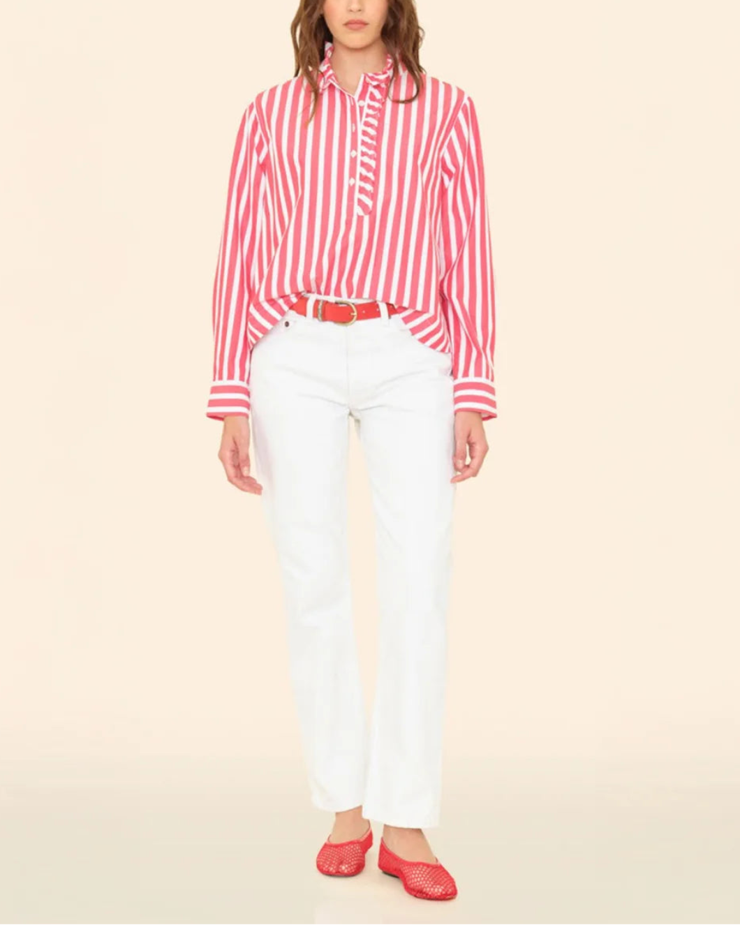 xirena annette top scarlet stripe on figure front