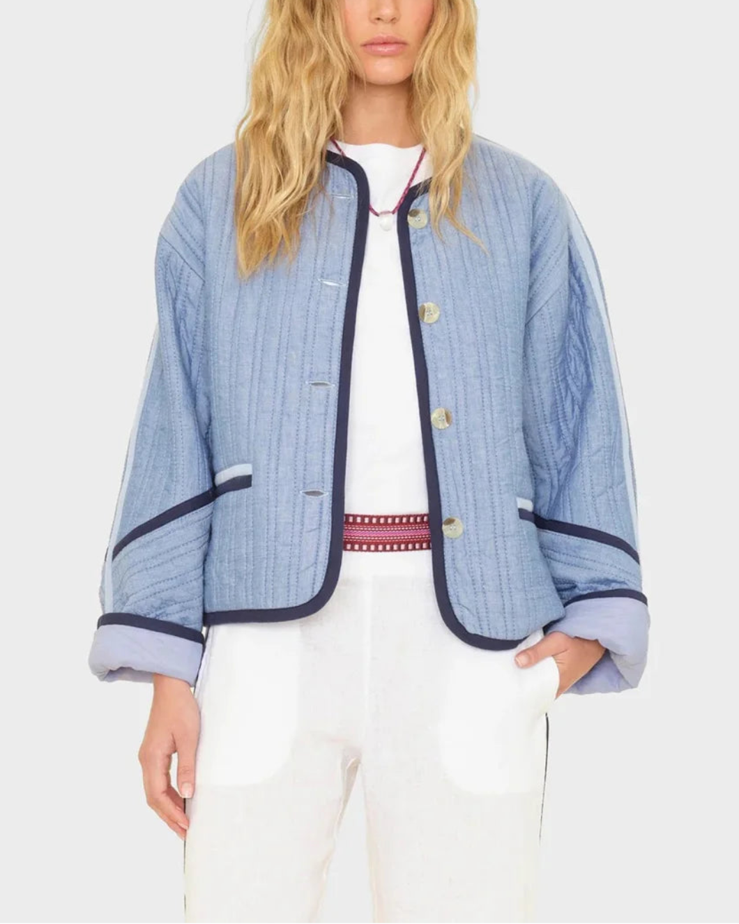 XIRENA Chambray Patmos Jacket on figure front