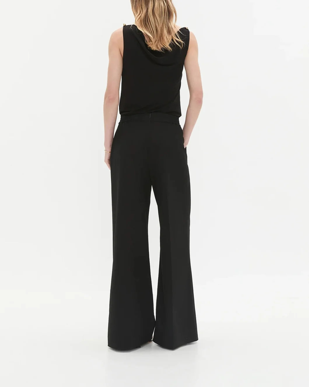 aje Gabrielle Pant black with gold button detail on model back