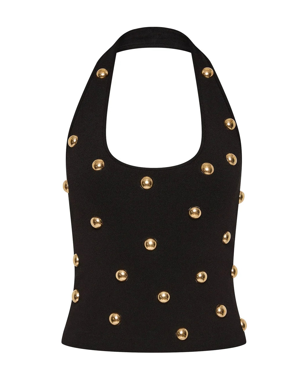 aje black Leah Knit Halter Top with gold button detail