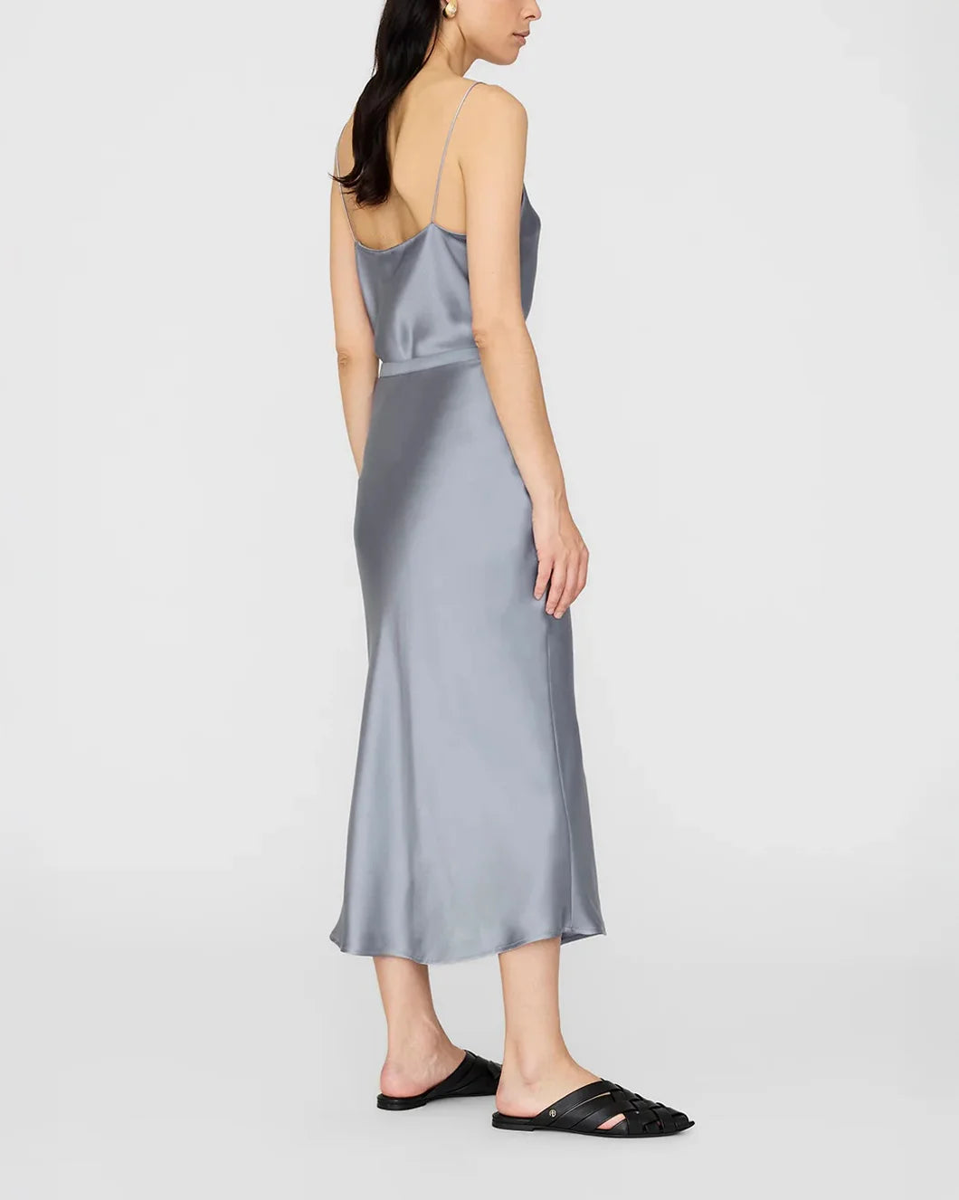 anine bing Bar Silk midi Skirt in Pastel Blue on model back view