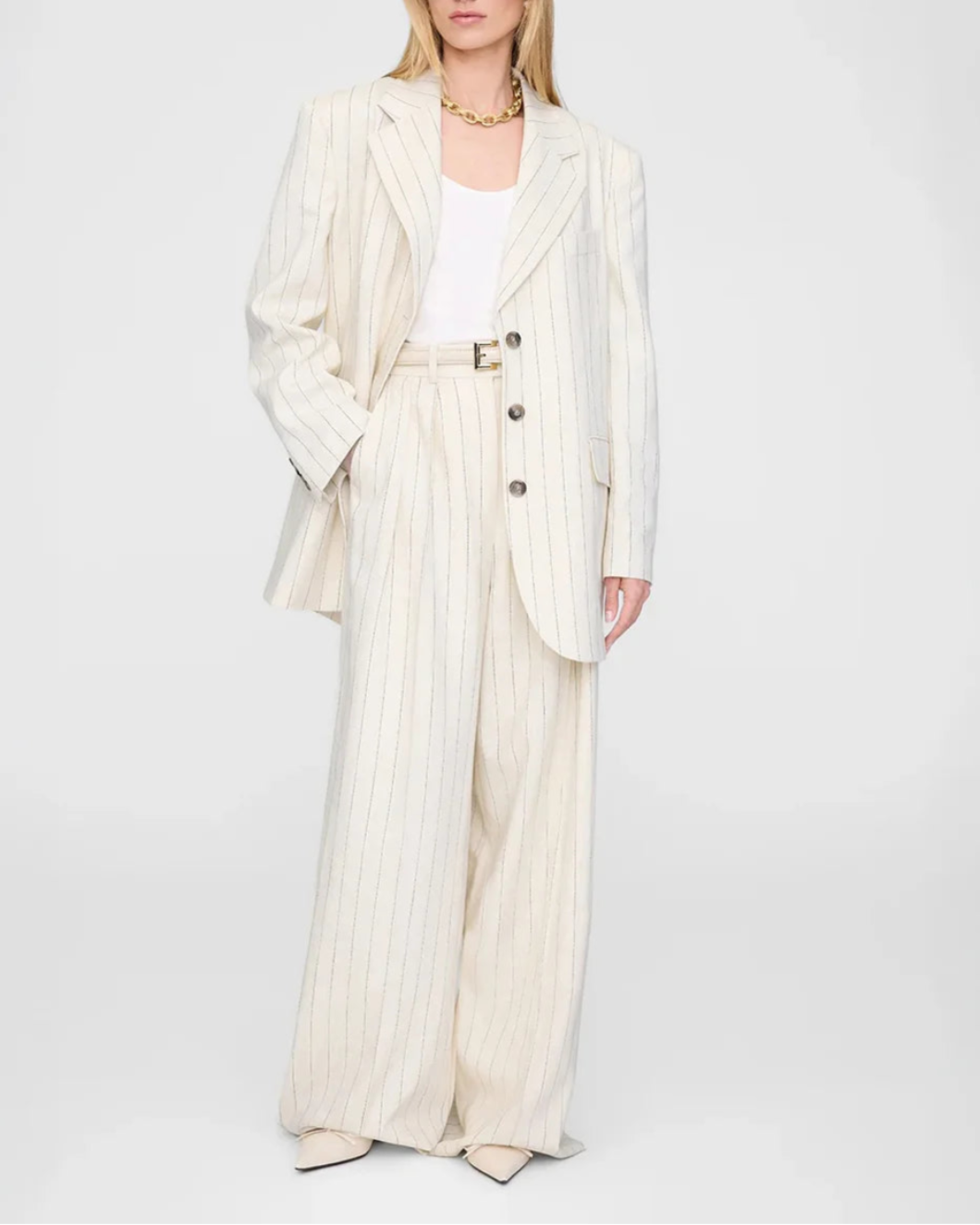 anine bing Lou Trouser Cream and Black Stripe front