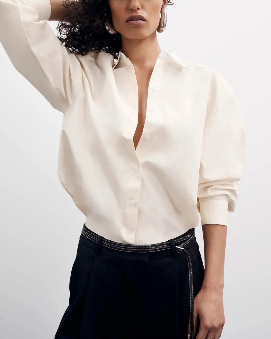 another tomorrow pleat back shirt ecru and white front