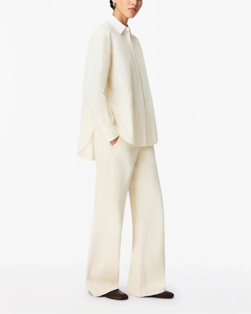 another tomorrow pleat back shirt ecru and white side