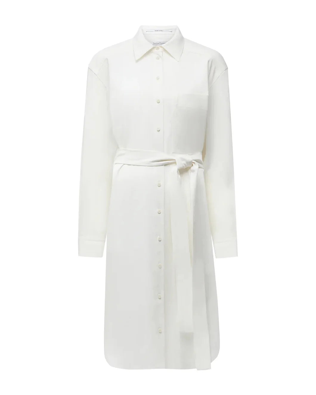 White shirt dress with a belt on a white background