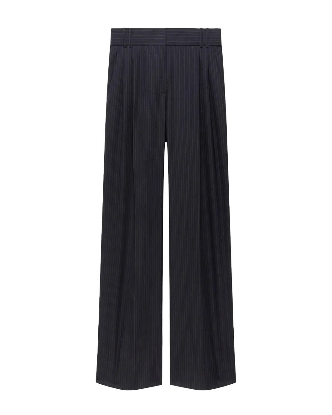 another tomorrow twill pleated trouser navy and chalk