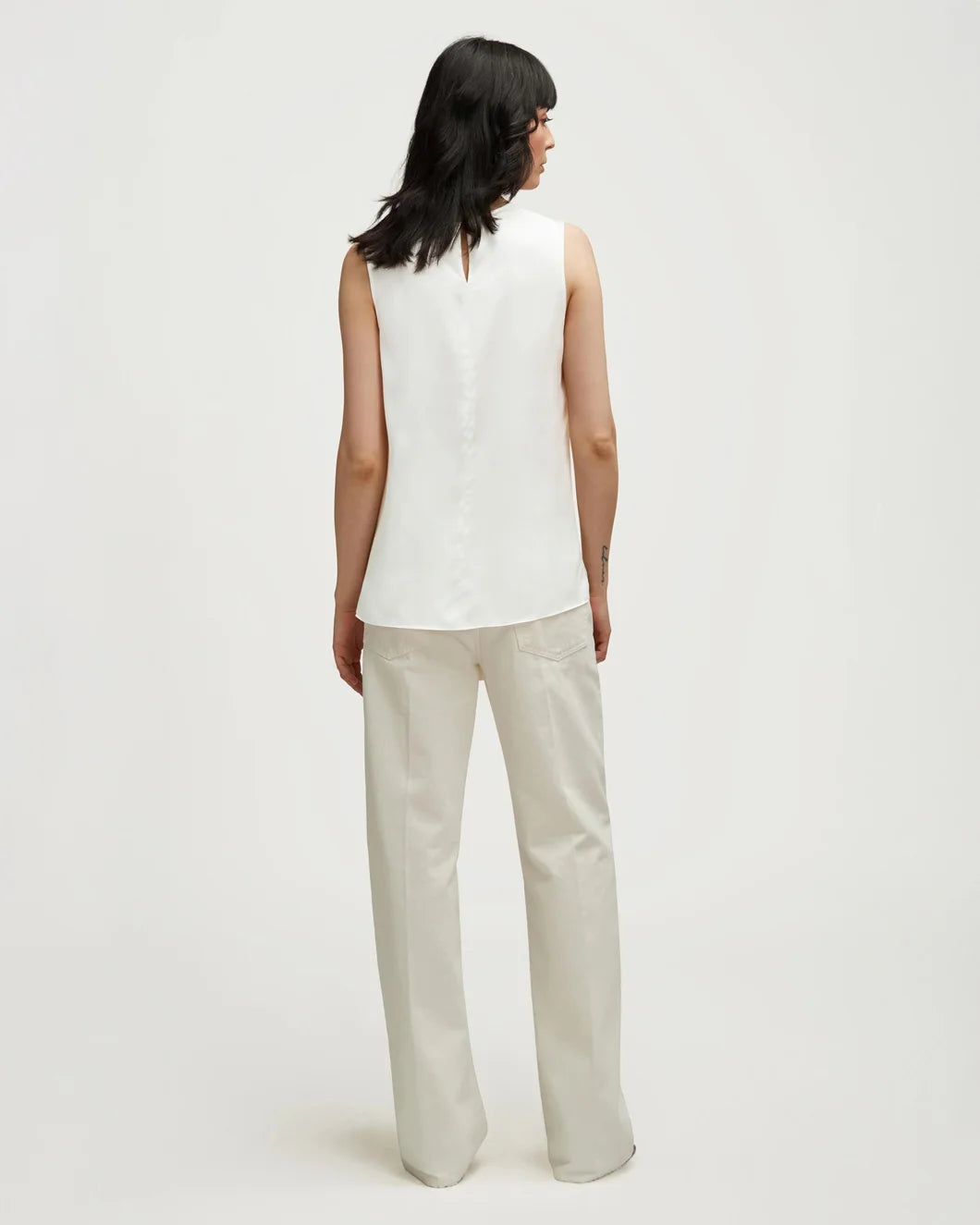 argent Crew Neck Tank in Silk Charmeuse ivory back