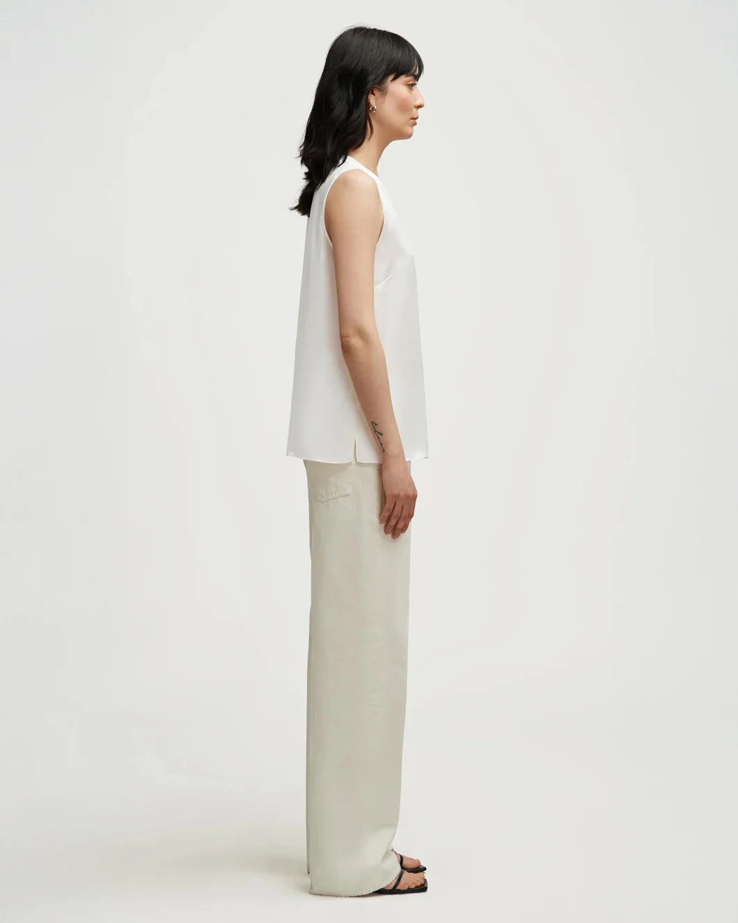 argent Crew Neck Tank in Silk Charmeuse ivory side