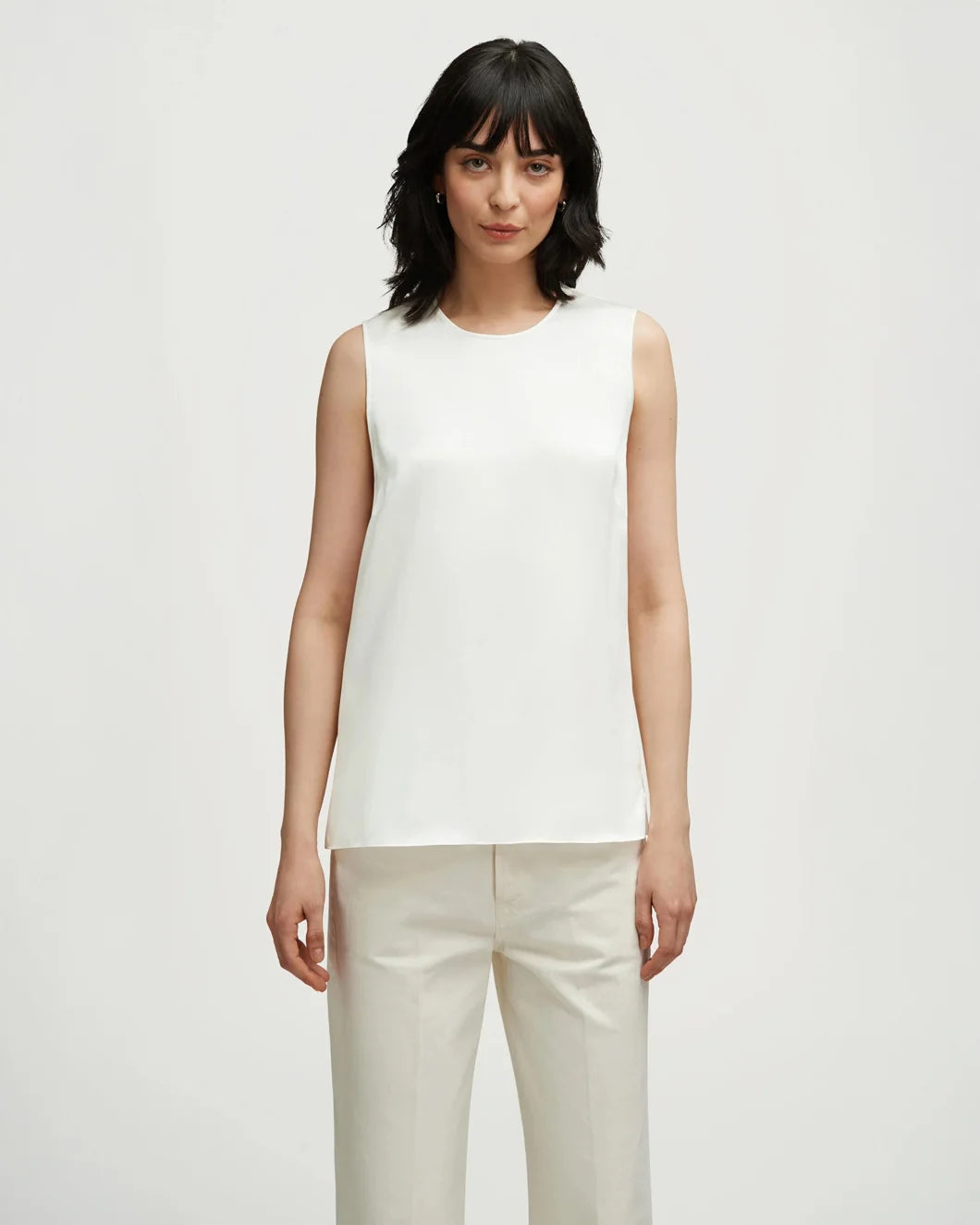 argent Crew Neck Tank in Silk Charmeuse ivory front