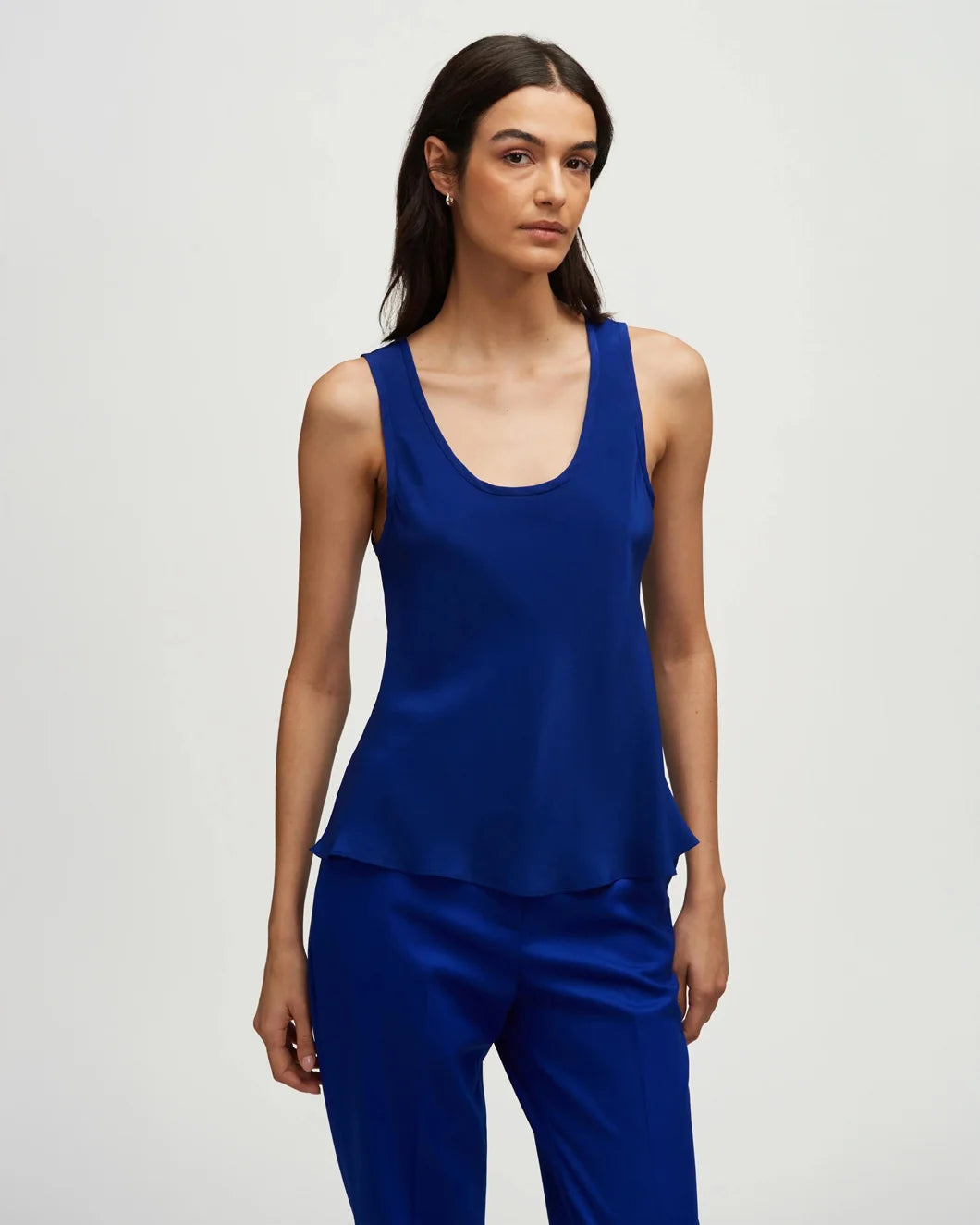 argent Tank in Silk Charmeuse lapis blue front