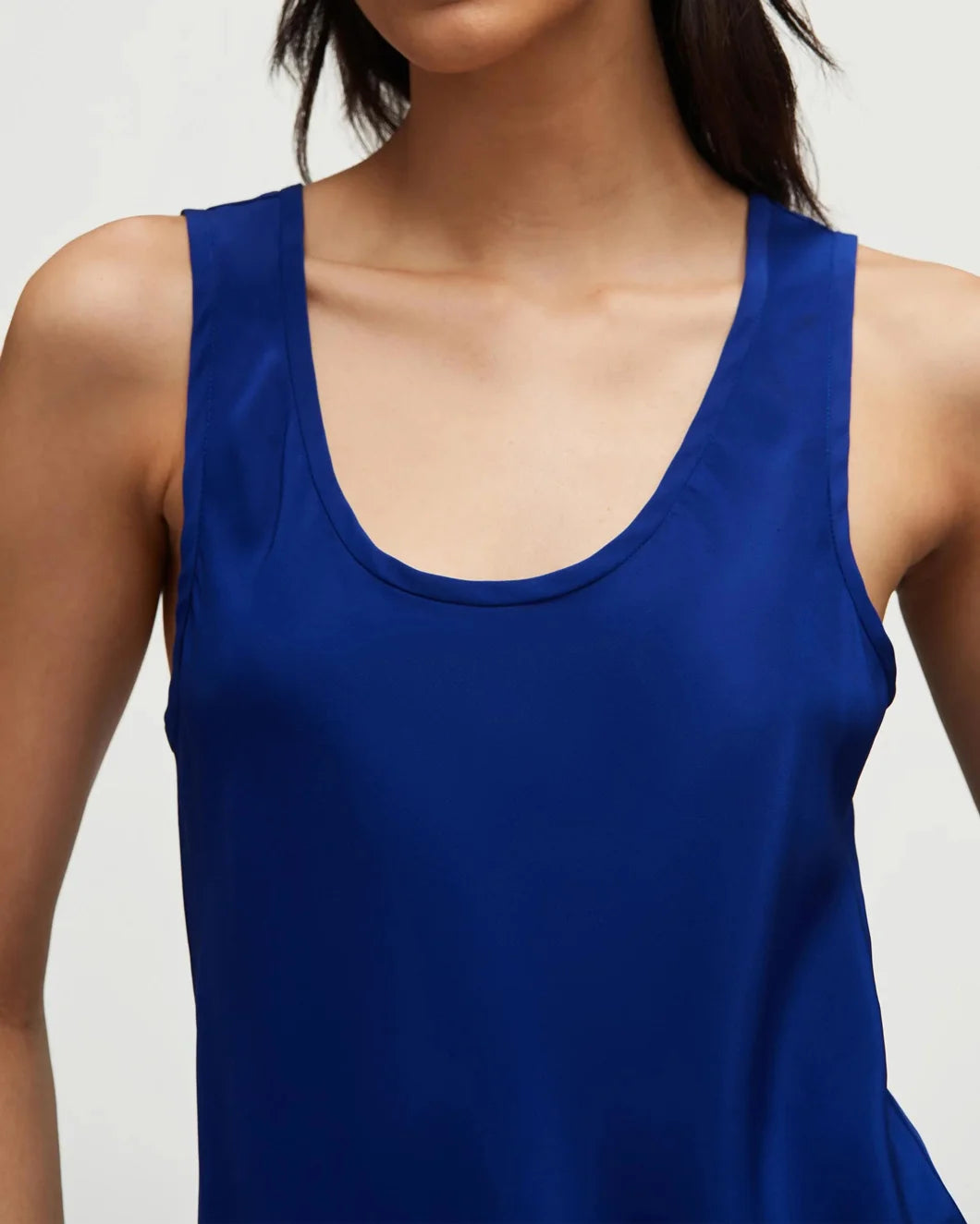 argent Tank in Silk Charmeuse lapis blue front