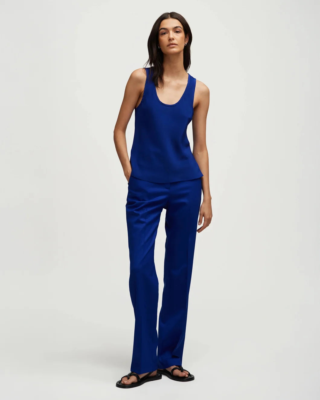 argent Tank in Silk Charmeuse lapis blue front