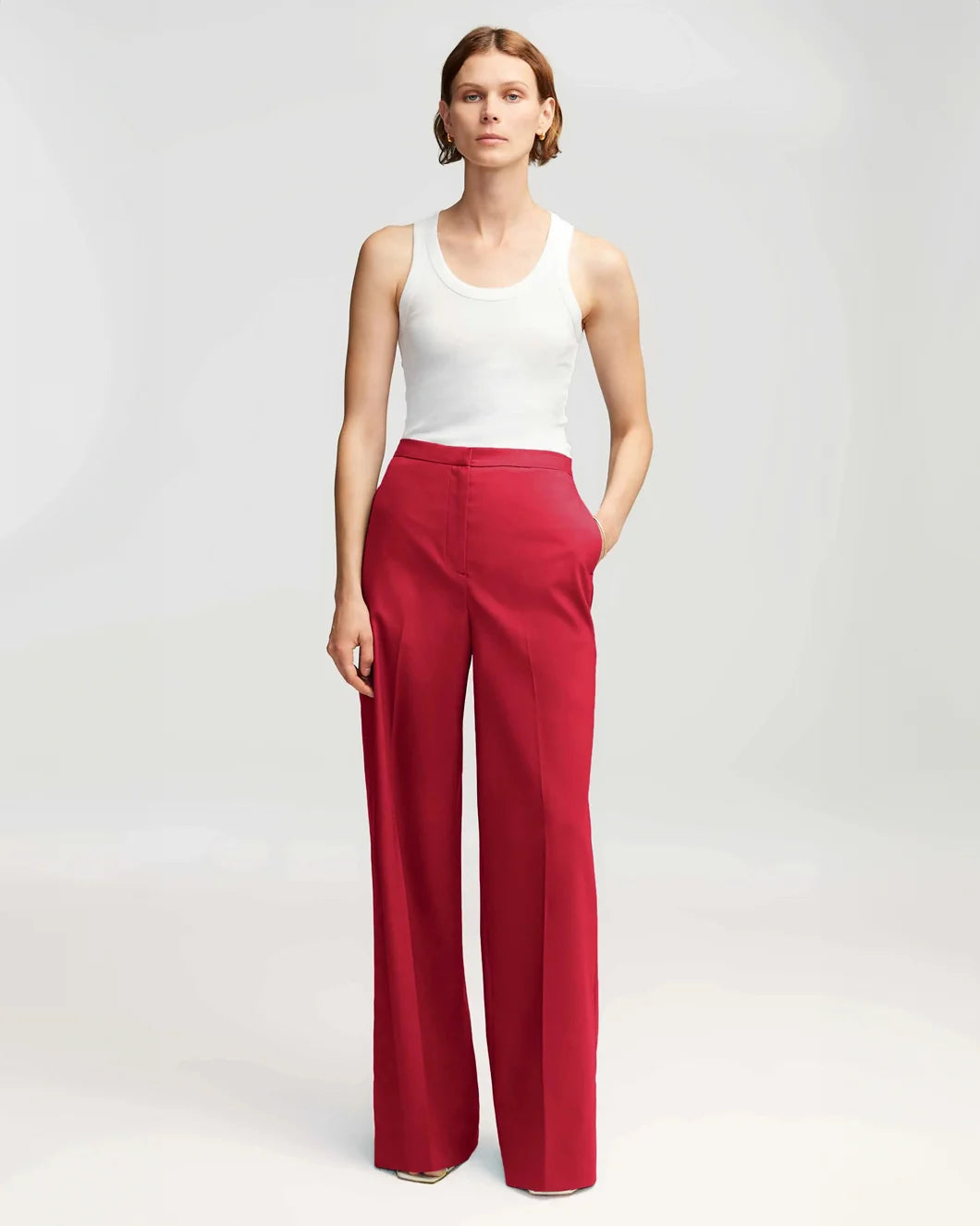 argent jones trouser carmine red on figure front