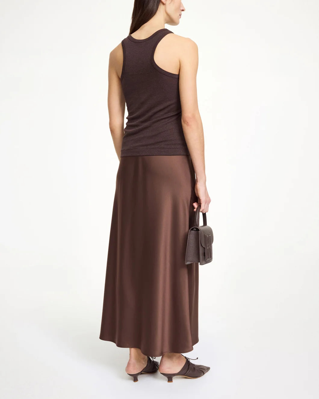 by malene birger Boshan silk midi Skirt Carafe brown on model back