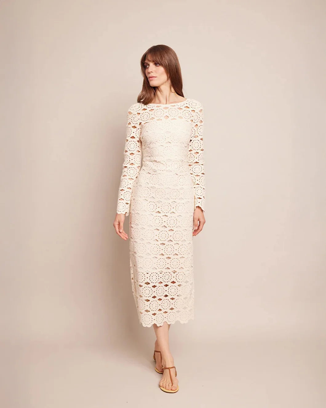 cara cara Marsielle Dress floral natural crochet on figure front