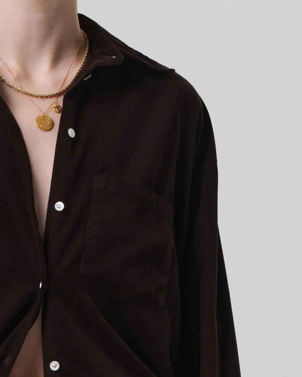 citizens of humanity Kayla Shirt Barrister brown front pocket detail